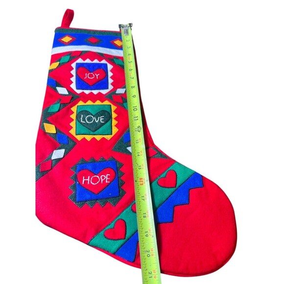 Vintage L'Art Felt Christmas Stocking Decor Ornament 12" Joy Love Hope Seasonal - Picture 5 of 10